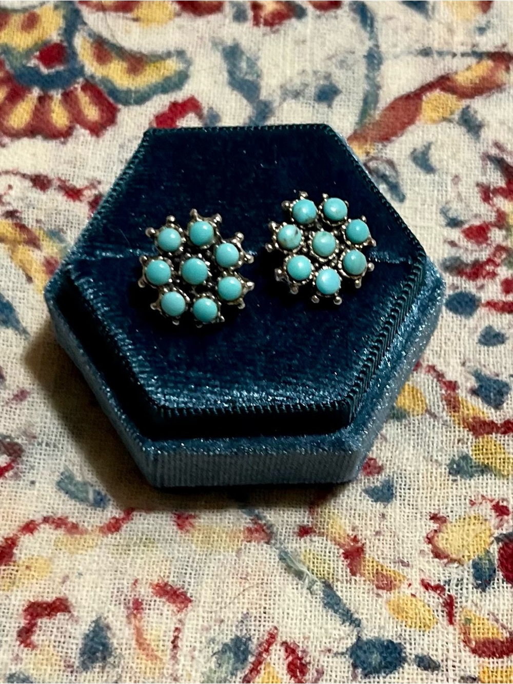 Zuni turquoise sterling silver cluster stud earrings